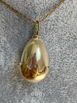 Rare Imperial Russian Faberge 14k 56 Solid Gold Silver Egg Pendant with Box