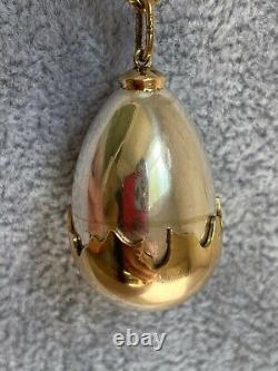 Rare Imperial Russian Faberge 14k 56 Solid Gold Silver Egg Pendant with Box