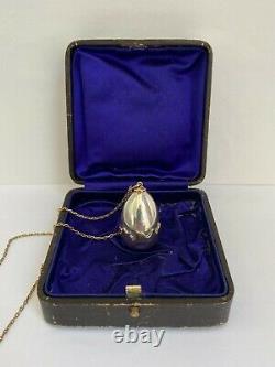 Rare Imperial Russian Faberge 14k 56 Solid Gold Silver Egg Pendant with Box