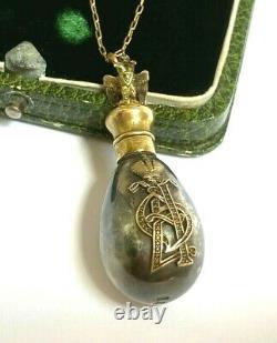 Rare Imperial Russian Faberge 14k Gold Silver 84 Egg Pendant Bottle Kollin #