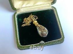 Rare Imperial Russian Faberge 14k Gold Silver 84 Egg Pendant Bottle Kollin #