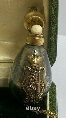 Rare Imperial Russian Faberge 14k Gold Silver 84 Egg Pendant Bottle Kollin #