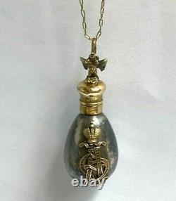 Rare Imperial Russian Faberge 14k Gold Silver 84 Egg Pendant Bottle Kollin #