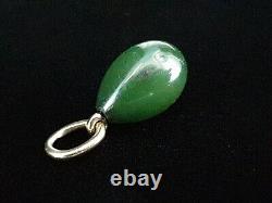 Rare Imperial Russian TILLANDER Faberge 56 Gold 14K Nephrite Jade Egg Pendant RU