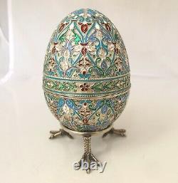 Rare Imperial Russian large silver and enamel egg box Ivan Klebnikov Moscow 1910