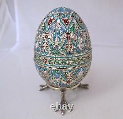 Rare Imperial Russian large silver and enamel egg box Ivan Klebnikov Moscow 1910