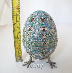 Rare Imperial Russian large silver and enamel egg box Ivan Klebnikov Moscow 1910
