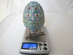 Rare Imperial Russian large silver and enamel egg box Ivan Klebnikov Moscow 1910