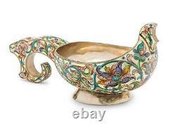 Rare Large Russian Imperial Silver & Shaded Enamel Kovsh