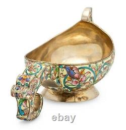 Rare Large Russian Imperial Silver & Shaded Enamel Kovsh