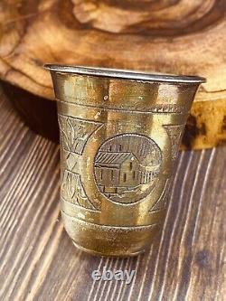 Rare Pair of Antique Imperial Russian 84 Silver Shot Glasses Etched 51gr #5622
