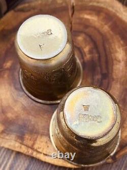 Rare Pair of Antique Imperial Russian 84 Silver Shot Glasses Etched 51gr #5622