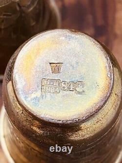 Rare Pair of Antique Imperial Russian 84 Silver Shot Glasses Etched 51gr #5622