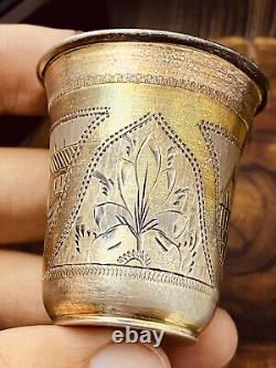 Rare Pair of Antique Imperial Russian 84 Silver Shot Glasses Etched 51gr #5622