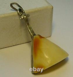 Rare Pendant Russian Balalaika Silver 88 Carved Amber Stone Imperial Russia