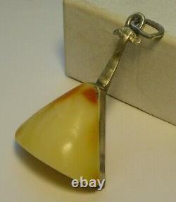 Rare Pendant Russian Balalaika Silver 88 Carved Amber Stone Imperial Russia