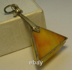 Rare Pendant Russian Balalaika Silver 88 Carved Amber Stone Imperial Russia