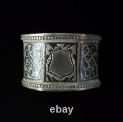 Rare Royal Antique Imperial Russian Niello Silver Napkin Ring Coat Arms Nobility