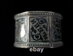 Rare Royal Antique Imperial Russian Niello Silver Napkin Ring Coat Arms Nobility