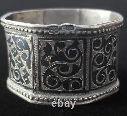 Rare Royal Antique Imperial Russian Niello Silver Napkin Ring Coat Arms Nobility