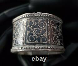 Rare Royal Antique Imperial Russian Niello Silver Napkin Ring Coat Arms Nobility