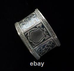 Rare Royal Antique Imperial Russian Niello Silver Napkin Ring Coat Arms Nobility