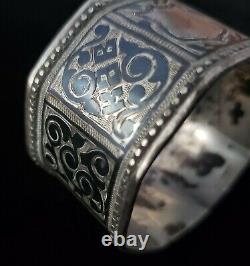 Rare Royal Antique Imperial Russian Niello Silver Napkin Ring Coat Arms Nobility