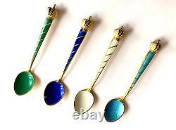 Rare Russian Imperial Faberge Solid Silver 84 Enamel Gild Four Spoon Set Gold pl