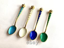 Rare Russian Imperial Faberge Solid Silver 84 Enamel Gild Four Spoon Set Gold pl