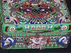 Rare Russian Imperial Silver 88 Cloisonne Enamel Box Antique Ruckert For Faberge