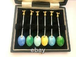 Rare Russian Imperial Silver 88 KF/AT Author Faberge Gilded & Enamel Spoon Set