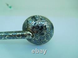 Rare Russian Imperial Solid Silver & Niello Smoking Pipe