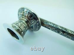 Rare Russian Imperial Solid Silver & Niello Smoking Pipe