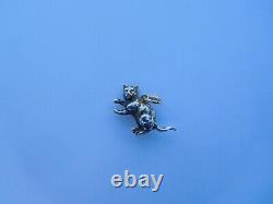 Rare Victorian Edwardian 1900 Imperial Russian Hollow Silver Cat Pendant Charm
