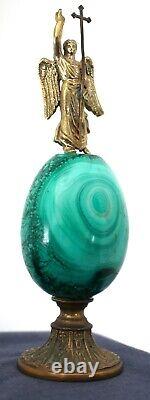 Rare Vintage Russian Imperial Malachite Egg With Angel Finial On Stand