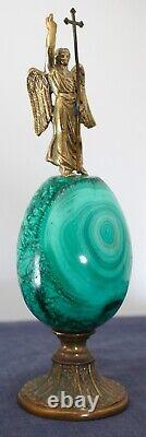 Rare Vintage Russian Imperial Malachite Egg With Angel Finial On Stand