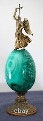 Rare Vintage Russian Imperial Malachite Egg With Angel Finial On Stand