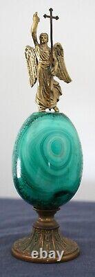 Rare Vintage Russian Imperial Malachite Egg With Angel Finial On Stand