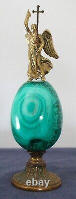 Rare Vintage Russian Imperial Malachite Egg With Angel Finial On Stand