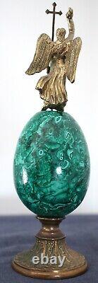 Rare Vintage Russian Imperial Malachite Egg With Angel Finial On Stand