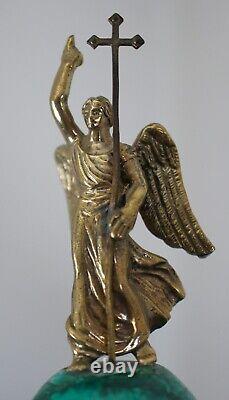 Rare Vintage Russian Imperial Malachite Egg With Angel Finial On Stand