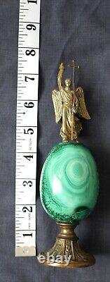 Rare Vintage Russian Imperial Malachite Egg With Angel Finial On Stand