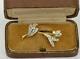 Rare antique Imperial Russian 18k gold(72) & diamonds flower brooch in box c1890