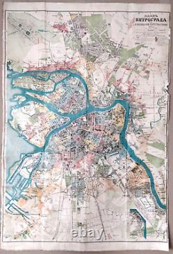 Rare big map 28,93 x 42,51 in! Russian Imperial Petrograd city map, 1917 y