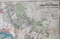 Rare big map 28,93 x 42,51 in! Russian Imperial Petrograd city map, 1917 y
