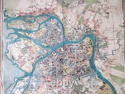 Rare big map 28,93 x 42,51 in! Russian Imperial Petrograd city map, 1917 y