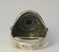 Ring Silver 84 Antique Imperial Russia Enamel Malachite Double Headed Eagle