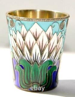 Royal Russian Soviet Vodka Beaker Cups Shots Silver Enamel Kovsh Goblet Chalice