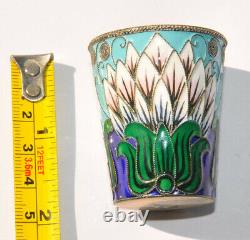 Royal Russian Soviet Vodka Beaker Cups Shots Silver Enamel Kovsh Goblet Chalice