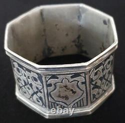 Royalty Antique Imperial Russian Niello Sterling Silver Napkin Ring Coat Arms RU